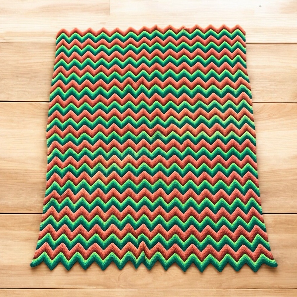 Striped Chevron Knit Throw Blanket in Green and Tan - Picture 4 of 12